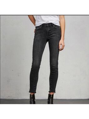 ALLSAINTS Grace skinny ankle jeans 5 pockets raw edge hem black size 24